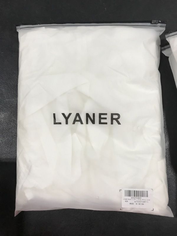 Photo 1 of [Size L] LYANER Women's Off Shoulder Wrap Ruffle Puff Short Sleeve Ruched Tie Back Dress Large White