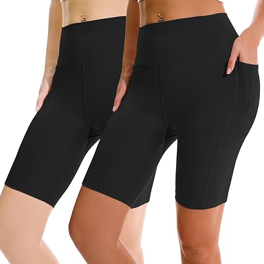 Photo 1 of APEXUP Workout Shorts, 8" Biker Shorts Women High Waist, Spandex Yoga Shorts with Side & Inner Pockets XL