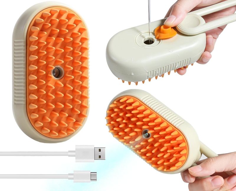 Photo 1 of 3-in-1 Steam Brush for Pets - Hair Comb with Steamer, Suitable for Cats, Dogs, and All Pets (coffee) 