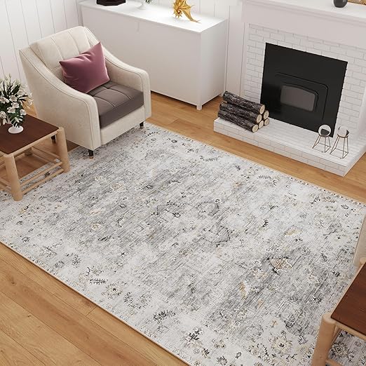 Photo 1 of  Washable Area Rug Grey Modern Distressed Throw Rug 8 x  10 