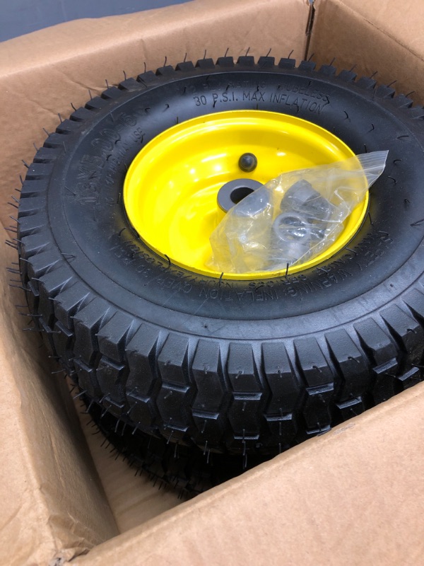 Photo 2 of 13x5.00-6 Tire and Wheel Assembly (2-Pack), Tubeless Lawn Mower Tire with Rim, with 3/4” Bushings and 3” Centered Hub Length
