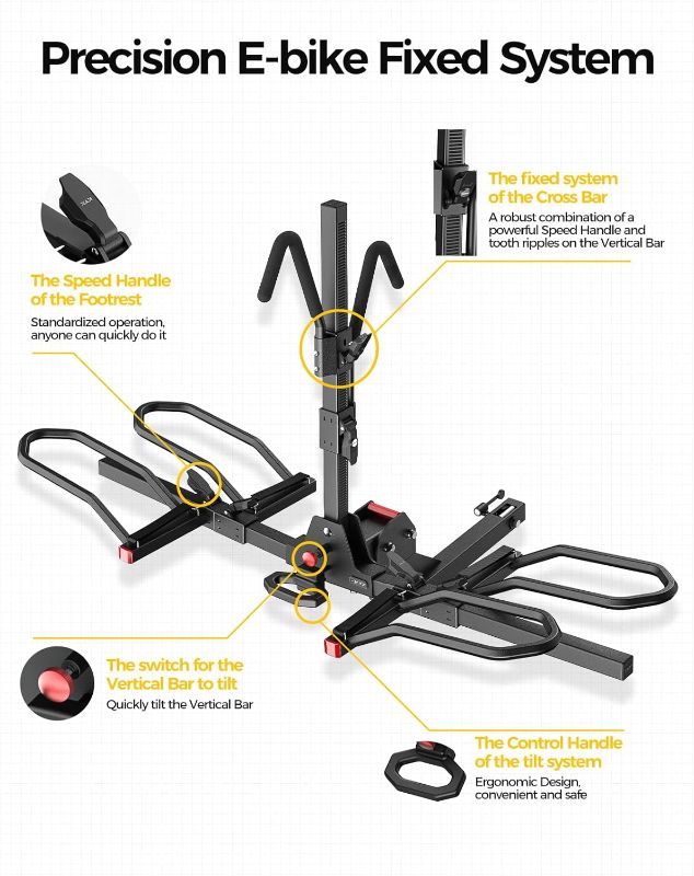 Photo 4 of (READ FULL POST) KYX 2" Hitch Mounted E-Bike Rack, Carries 2 Bikes up to 180 lbs Each for Standard, Fat Tire, Electric Bicycles-Heavy Duty, Foldable and Tilting Ebike Rack for Car, Truck, SUV, Easy to Install