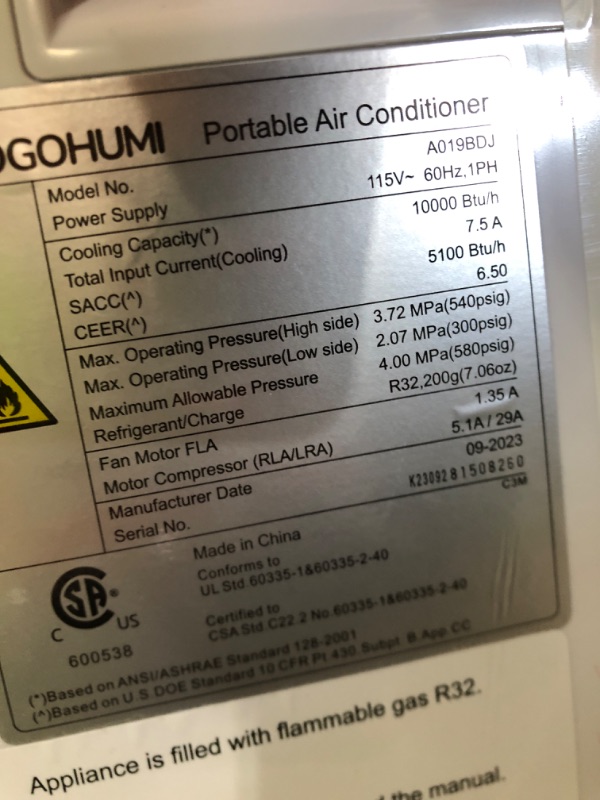 Photo 4 of **MISSING REMOTE**  FIOGOHUMI 10000BTU Portable Air Conditioner with Built-in Dehumidifier Fan Mode for Room up to 250 sq.ft. - Room Air Conditioner with 24Hour Timer & Remote Control Window Mount Kit