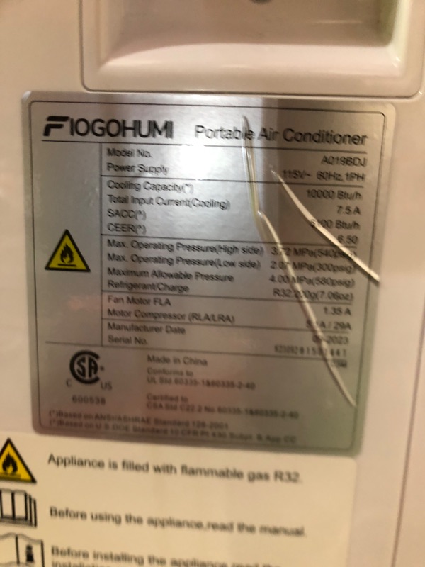 Photo 4 of **MISSNG THE EXAUST HOSE**  FIOGOHUMI 10000BTU Portable Air Conditioner with Built-in Dehumidifier Fan Mode for Room up to 250 sq.ft. - Room Air Conditioner with 24Hour Timer & Remote Control Window Mount Kit