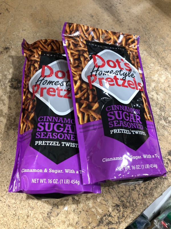 Photo 2 of ** Best By 10/02/2024 ** Two Pack, Dot's Pretzels Cinnamon Sugar Seasoned Pretzel Twists, Healthy Kids Snacks, 16oz Grocery Sized Bag