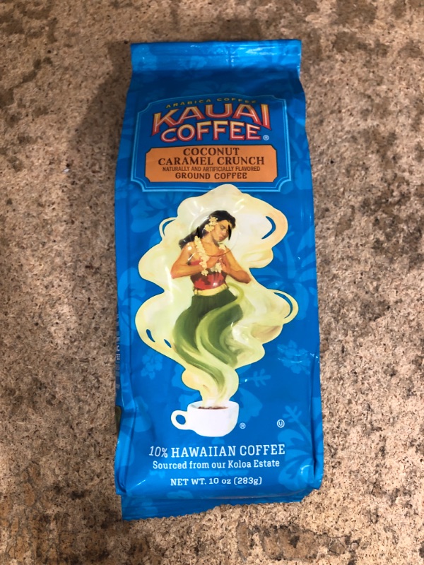 Photo 1 of ** best by 9/17/2024 ** Kauai Coffee Coconut Caramel Crunch Medium Roast - Ground Coffee, 10 oz Package (Pack of 1) Coconut Caramel Crunch 10 Ounce (Pack of 1)