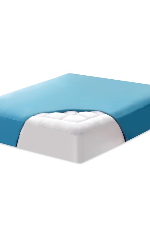 Photo 1 of 
ELEMUSE Cal King Mattress Pad Quilted Bed Mattress Topper, Plus Blue Cool Fitted Sheet, Supportive Pillowtop Mattress Protector with Fluffy Filling