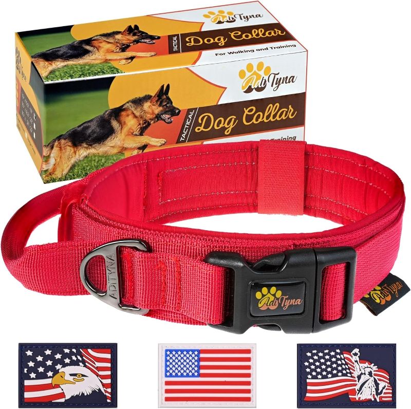 Photo 1 of ADITYNA - Tactical Dog Collar for Medium Dogs - Soft Padded, Heavy Duty, Adjustable Red Dog Collar with Handle for Training and Walking (Medium: Fit 15.5-19" Neck, Red)