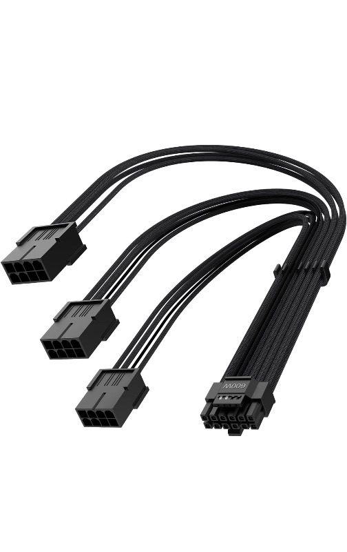 Photo 1 of 12VHPWR 600W PCIe 5.0 Power Extension Cable, PowerBear Gen 5 PSU Adapter, Fits Type-4 PSUs via Three 8-pin PCIe to 12+4 pin 16AWG Connector for RTX 4090 4080 3090TI 4070Ti Graphics Card GPU, 30cm