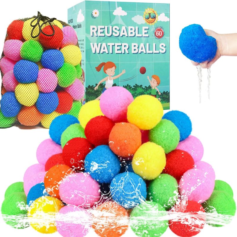 Photo 1 of 60 Pcs Reusable Water Balls, Reusable Water Balloons for Outdoor Toys and Games, Water Toys for Kids and Adults Boys and Girls - Summer Toys Ball for Pool and Backyard Fun
