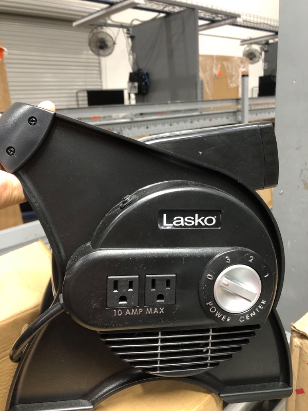 Photo 2 of **NONREFUNDABLE**FOR PARTS OR REPAIR**SEE NOTES**
Lasko 12” Utility Fan for Job Site or Home Use, 289 CFM, Pivoting High Velocity Blower Fans, 3 Speeds, 2 Accessory Outlets 120V, Black, U12104 Modern---*----SEE NOTES BELOW-------