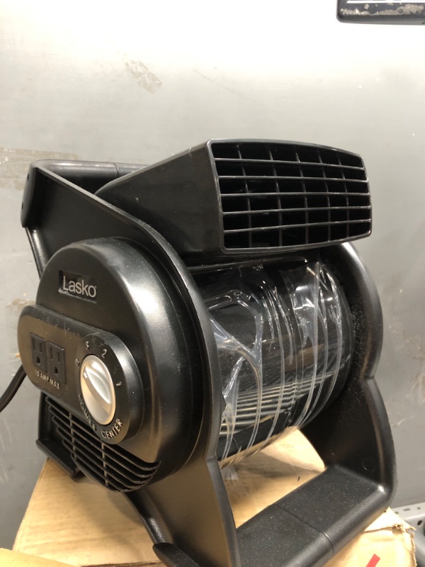 Photo 4 of **NONREFUNDABLE**FOR PARTS OR REPAIR**SEE NOTES**
Lasko 12” Utility Fan for Job Site or Home Use, 289 CFM, Pivoting High Velocity Blower Fans, 3 Speeds, 2 Accessory Outlets 120V, Black, U12104 Modern---*----SEE NOTES BELOW-------