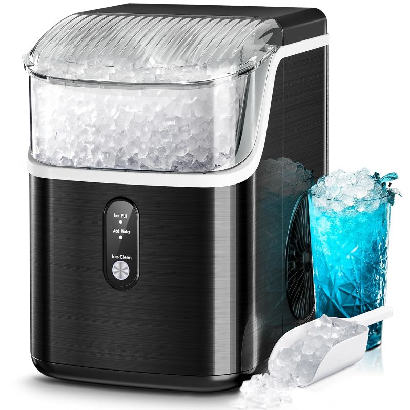 Photo 1 of *POWERS ON Nugget Ice Makers Countertop, 35lbs/Day Pebble Ice Maker Machine with Chewable Ice BLACK 