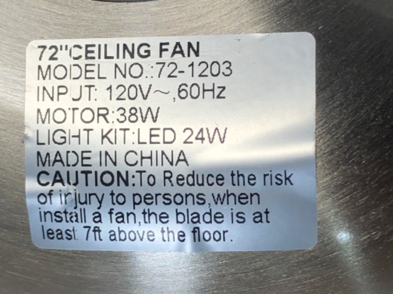 Photo 7 of ***USED - LIKELY MISSING PARTS - UNABLE TO VERIFY FUNCTIONALITY***
72 inch Large Ceiling Fans with Lights and Remote, Indoor/Outdoor Modern Ceiling Fan with 9 Wooden Blades for Kitchen Living Room Patio,Quiet DC, 3 CCT,6 Speed,Brushed Nickel 72 inch Brush