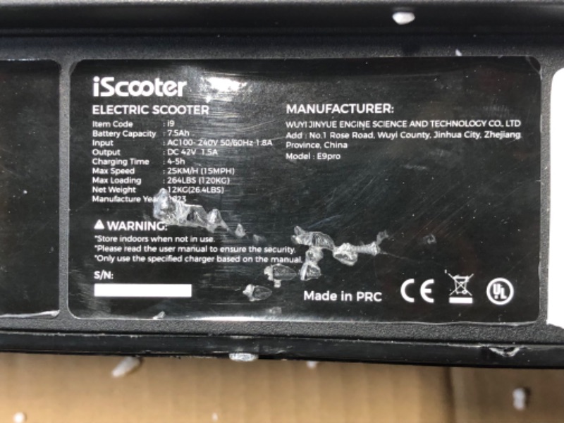 Photo 5 of ***USED - DAMAGED - DOESN'T POWER ON - SEE COMMENTS***
iScooter Electric Scooter, 25/22/18 Miles Range, 25/19/15.6 MPH Top Speed, 800W/500W/350W Foldable Commuting Electric Scooter with Double Braking Systems and APP for Adults and Teens i9(350W, 18miles)