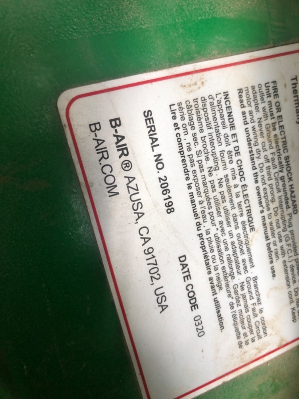 Photo 3 of ***USED - MAKES NOISE WHEN TURNED ON - BUT DOESN'T BLOW AIR - UNABLE TO TROUBLESHOOT - SEE PICTURSE***
B-Air Kodiak 1-1/2 HP Air Blower | Powerful Bounce House Blower Fan for Large Inflatable Bounce House, Bouncy Castle and Slides 1.5 HP ETL