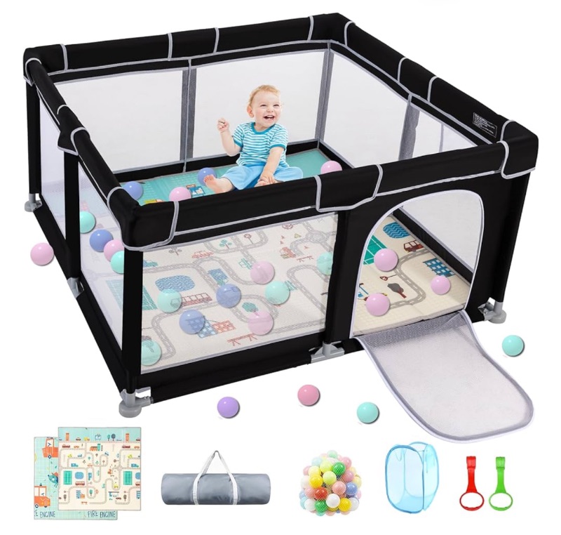 Photo 1 of *LIKE NEW* Baby Playpen with Mat, 50”×50” Playpen, Durable and Secure Baby Play Pen, Indoor & Outdoor Kids Activity Play Center, Equipped with Anti-Slip Suckers and a Zipper Gate, Anti-Fall?Black?