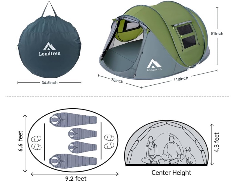 Photo 1 of *IMAGE JUST FOR REFERENCE**4 Person Easy Pop Up Tent Waterproof Automatic Setup 2 Doors-Instant Family Tents for Camping Hiking & Traveling