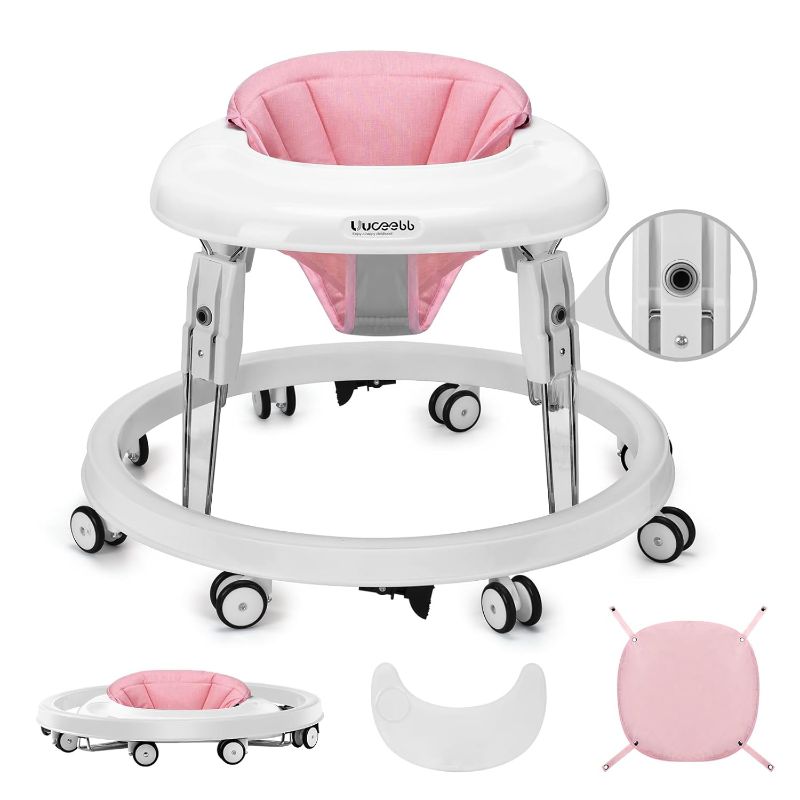 Photo 1 of ***USED - DAMAGED - TORN - SEE PICTURES***
One-Touch Folding Baby Walker, Anti-Roll 8-Wheel Round Chassis, 7-Speed Height Adjustment, with Large Dinner Plate and Brake, 6-18 Months Baby Walker, Pink
