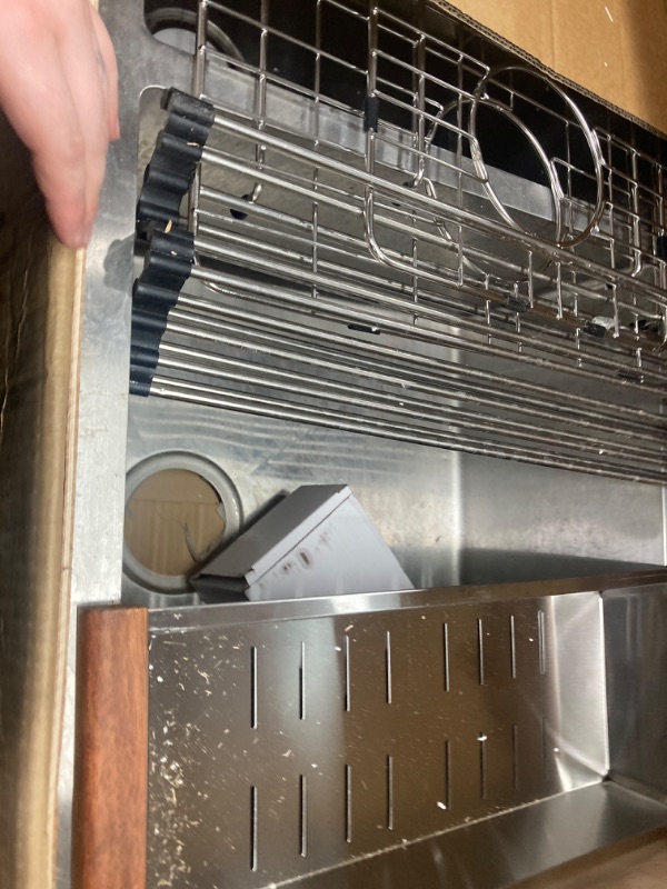 Photo 3 of ****MINOR COSMETIC DAMAGE*** 32 Inch Undermount Double Bowl Kitchen Sink- HACHENL 32''x19'' Double Bowl Kitchen Sink 16 Gauge Handmade 304 Stainless Steel 60/40 Double Bowl Kitchen Sink Stainless Steel 32"×19"Undermount-60/40