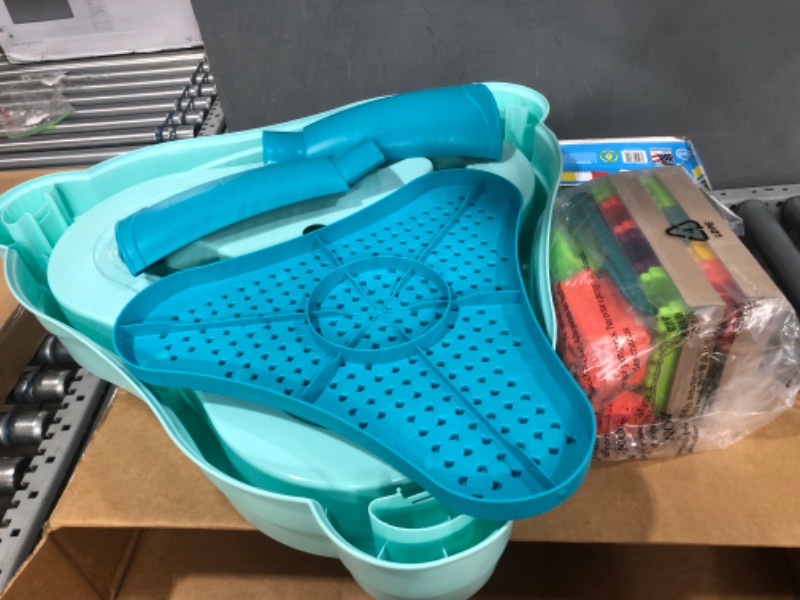 Photo 2 of ***USED - MISSING A LEG - SEE PICTURES - OTHER PARTS LIKELY MISSING AS WELL***
Little Tikes Build & Splash Water Table with 25 Piece Accessories - Wet/Dry Play, Indoor/Outdoor with Removeable Grow-with-Me Legs