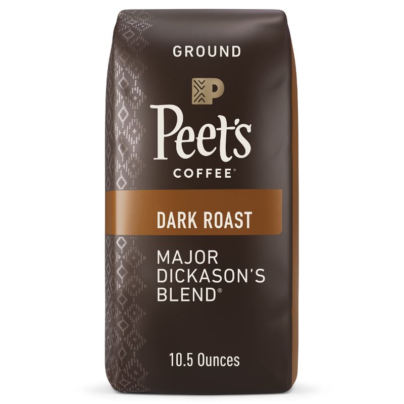 Photo 1 of 2 pack - Peet's Major Dickason's Blend Ground Dark Roast Coffee, 10.5 oz Bag Major Dickason's Blend 10.5 Ounce (Pack of 1)
best by 09/2024 
