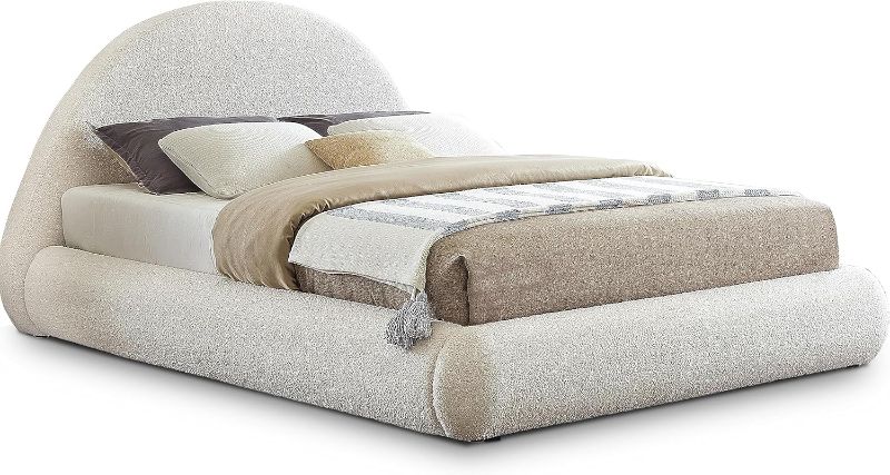 Photo 1 of **SEE NOTES**Meridian Furniture Rudy Collection Modern | Contemporary Bed with Soft Plush Teddy Fabric and Rounded Headboard, 75" W x 91" D x 46.5" H, Cream twin
 