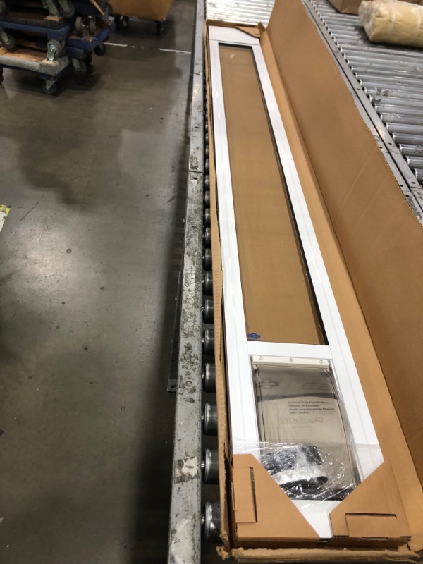 Photo 2 of ***USED // UNKNOWN IF MISSING PARTS*** 
PetSafe 1-Piece Sliding Glass Pet Door for Dogs & Cats - Adjustable Height 75 7/8" to 80 11/16"- Small, White, No-Cut Install, Aluminum Patio Panel Insert, Great for Renters or Seasonal Installation 1-Piece Sliding 