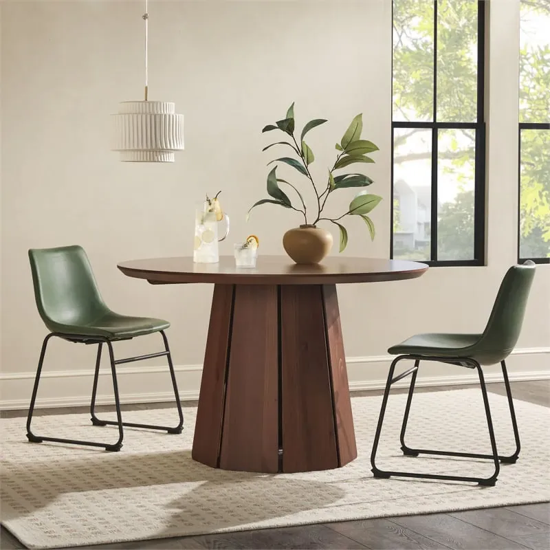 Photo 1 of **SEE NOTES**Walker Edison Modern 48" Round Solid Wood Pedestal Dining Table, Brown
