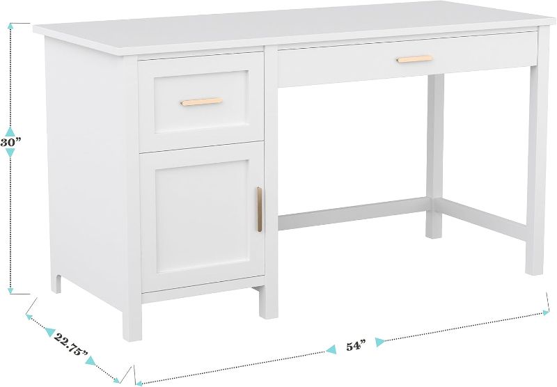 Photo 3 of (READ FULL POST) Martha Stewart Hutton Shaker Style Home Office Desk with Storage in White with Polished Brass Hardware White Frame/Polished Brass Hardware