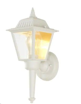 Photo 1 of 13.5 in. 1-Light White Outdoor Wall Light Fixture with Clear Glass
