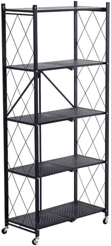 Photo 1 of **SEE NOTES**Storage Shelves, Closet Organizers and Storage 5-Shelf Foldable Metal Shelving Units 28" W x 14" D x 65" H for Garage Kitchen Bakers, Collapsible Organizer Rack, Heavy Duty on Wheels (5 SHELF)