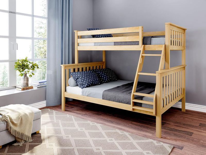 Photo 1 of **BOX 3/3 // PARTIAL SET** Max & Lily Bunk Bed Twin Over Full Size with Ladder, Solid Wood Platform Bed Frame with Ladder for Kids, 14" Safety Guardrails, Easy Assembly, No Box Spring Needed, Natural