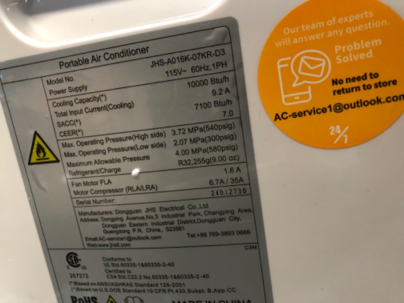 Photo 2 of **SEE NOTES**Portable Air Conditioners - 2024 Upgraded 10000 BTU Portable AC for Room up to 450 Sq. Ft, 3 in 1 AC Unit with 24H Timer, Smart Sleep Mode, Remote Control, Air Cooler for Bedroom Room Kitchen Camping