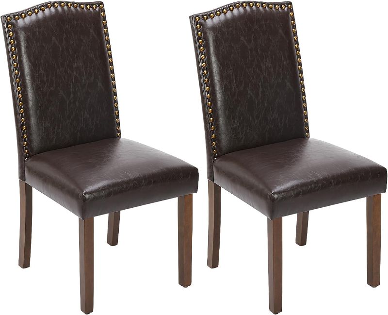 Photo 1 of ***USED - LIKELY MISSING PARTS - UNABLE TO VERIFY FUNCTIONALITY***
Sweetcrispy Dining Chairs Set of 2, Modern Upholstered High-end Dining Room Chair with Nailhead Back and Solid Wood Legs, Leather Side Chairs for Dining Table, Kitchen, Living Room, Brown