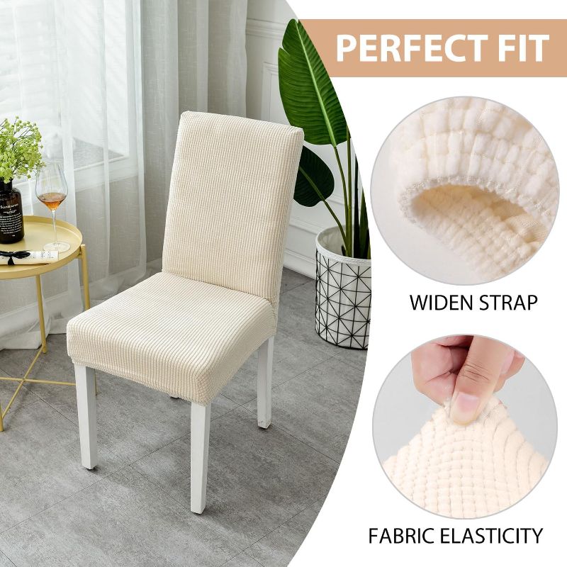 Photo 1 of 
Dining Chair Covers Beige Washable Stretch Parson Chair Slipcovers Kitchen Seat Covers Removable for Dining Room,Hotel,Restaurant Set of 4,M