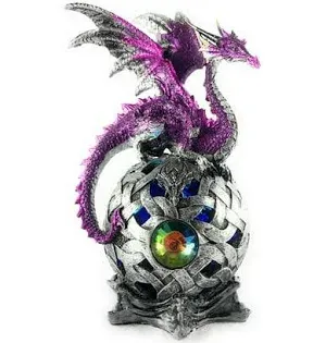 Photo 1 of Ain’t It Nice Dragon Statue On Light Up LED Orb Cycling Through Many Vibrant Colors Collectible Dragon Figurine Fantasy Décor, Silver 4(L) X 4(W) X 8(H) inches PURPLE