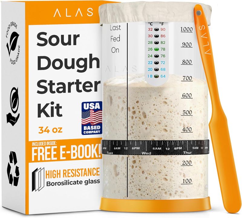 Photo 1 of Alas Sourdough Starter Kit, Pro 34 OZ Sourdough Starter Jar, Sourdough Jar, Sourdough Starter Jar Glass, Sour Dough, Premium Starter Jar, Sourdough Supplies.