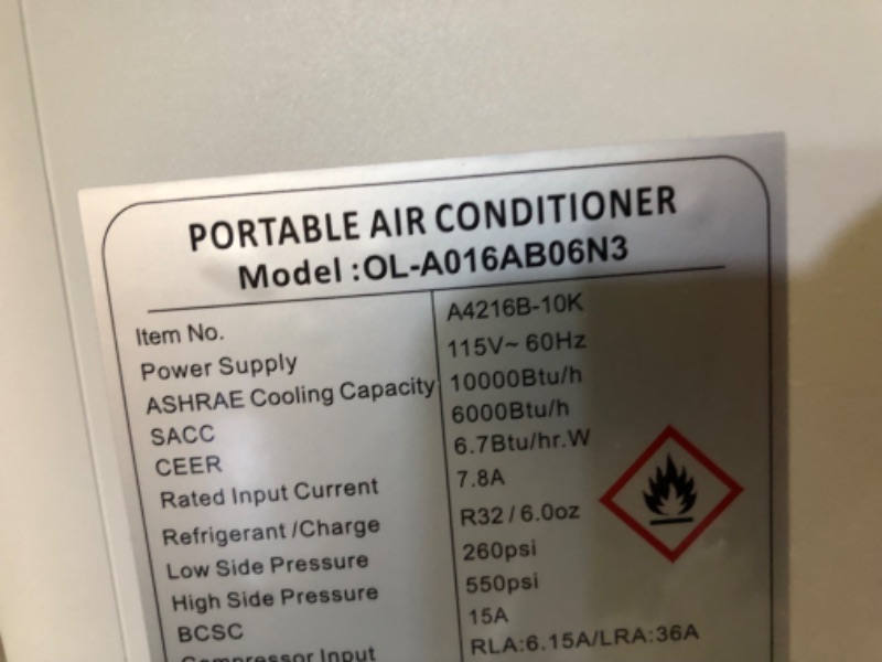 Photo 4 of ***USED - POWERS ON - UNABLE TO TEST FURTHER - NO PACKAGING - SEE PICTURES***
10,000 BTU Portable Air Conditioners A4216B-10K, White