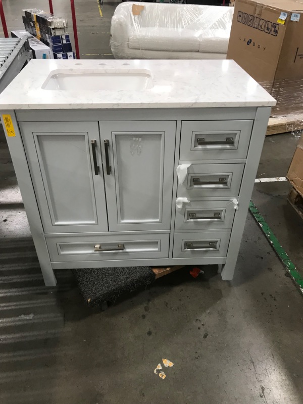 Photo 4 of allen + roth Roveland 36-in Light Gray Undermount Single Sink Bathroom Vanity with Carrara Natural Marble Top
