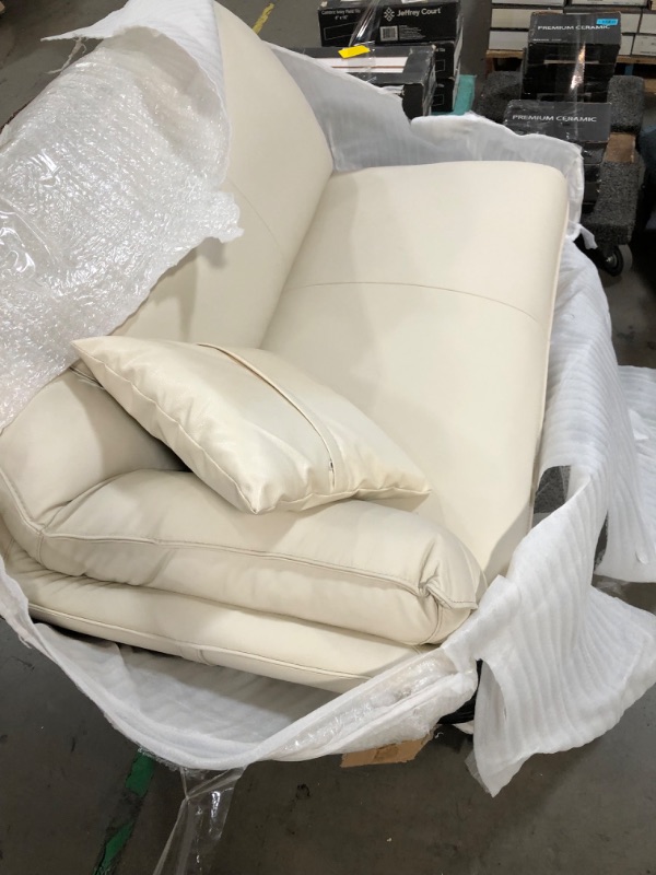 Photo 8 of **MISSING TWO LEGS** Cream Beige Chair with PIllow Leather 