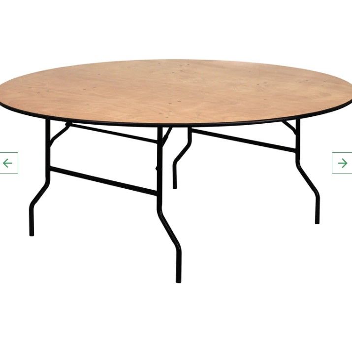 Photo 1 of 6-Foot Round Wood Folding Banquet Table with Clear Coated Finished Top
