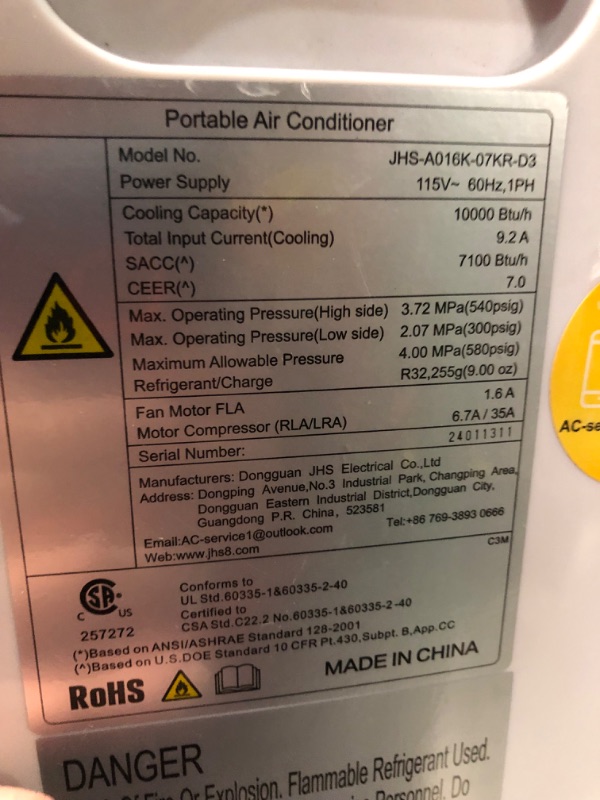 Photo 5 of ***USED - MISSING PARTS - NO PACKAGING***
Portable Air Conditioners - 2024 Upgraded 10000 BTU Portable AC for Room up to 450 Sq. Ft, 3 in 1 AC Unit with 24H Timer, Smart Sleep Mode, Remote Control, Air Cooler for Bedroom Room Kitchen Camping