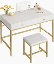 Photo 1 of ****stock photo reference ONLY ****** Vanity Desk, Makeup Vanity with Lighted Mirror, White Desk with Drawers, *****UNKNOWN DIMENSION******  for Bedroom, White and Gold