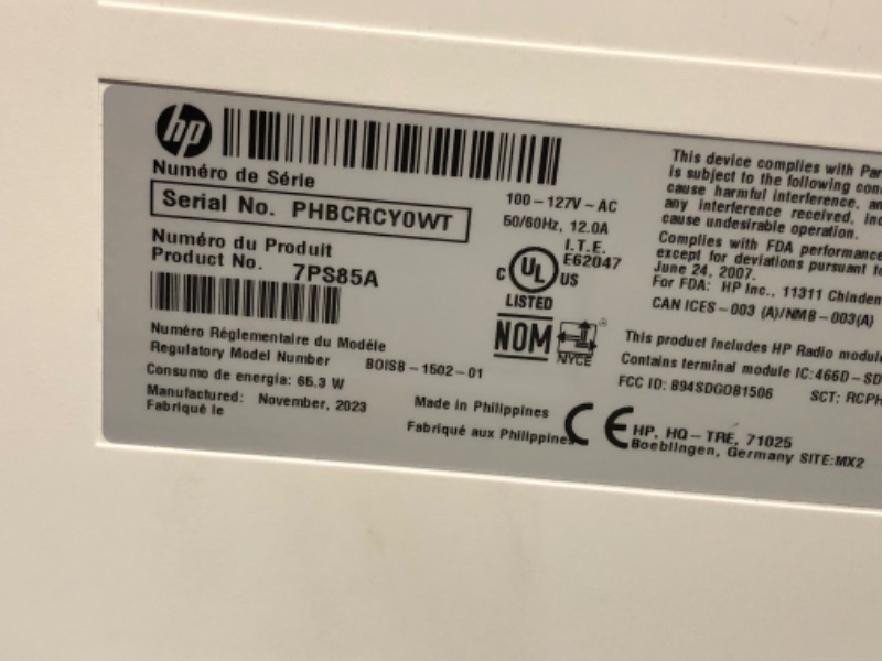 Photo 8 of ***USED - POWERS ON - UNABLE TO TEST FURTHER - LIKELY MISSING PARTS - SEE PICTURES***
HP LaserJet Enterprise M611x Black and White Printer with built-in Ethernet, 2-sided printing & extra paper tray (7PS85A) White