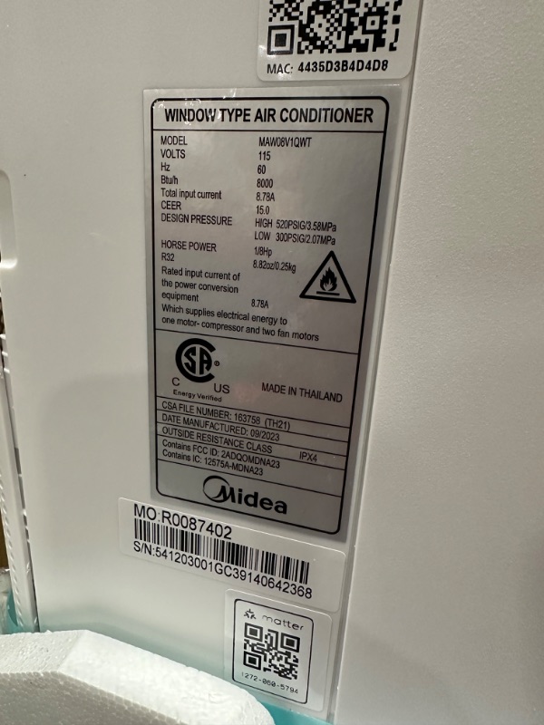 Photo 3 of ***DAMAGED - UNTESTED - SEE COMMENTS*** 
Midea 8,000 BTU U-Shaped Smart Inverter Air Conditioner –Cools up to 350 Sq. Ft., Ultra Quiet with Open Window Flexibility, Works with Alexa/Google Assistant, 35% Energy Savings, Remote Control