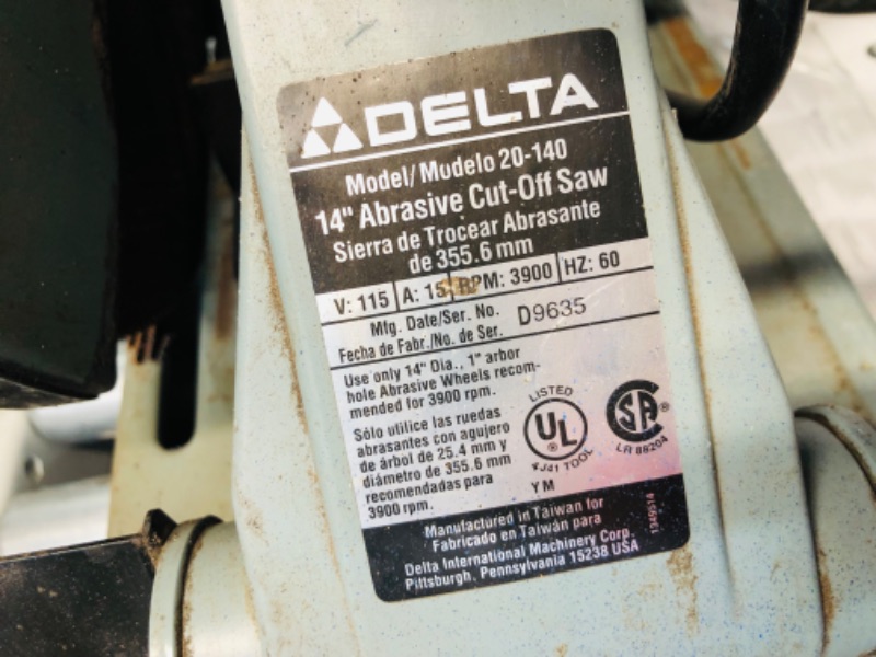 Photo 10 of ***NONREFUNDABLE - THIS SALE FINAL -  PARTS ONLY - SEE COMMENTS***
DELTA 14" Abrasive Cut-Off Saw (Model 20-140), Grey/Black