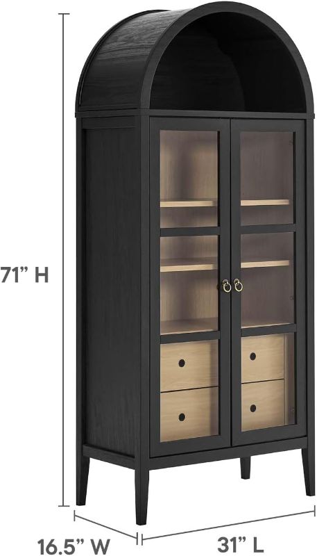 Photo 1 of (BOX 1 OF 2) **PARTS ONLY** Modway EEI-6639-BLK-OAK Nolan Tall Arched Storage Display Cabinet, Black Oak
