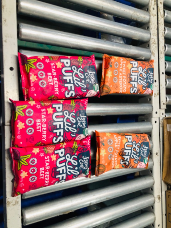 Photo 3 of ***EXPIRES SEPTEMBER 20 - SEE PICTURES***NONREFUNDABLE **
LesserEvil Lil' Puffs Variety Pack, Contains 2 Sweet Potato Apple, 3 Strawberry Beet, Organic Snacks for Kids, Rice-Free, 0g Sugar Per Serving, 2.5 Oz, (Pack of 5) **