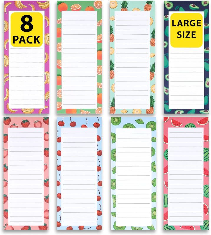 Photo 1 of 8 Large Magnetic Notepads – Big Notepads for Grocery List, Shopping List, To-Do List, Reminders -Strong Magnetic Back- Memo Pads with Realistic Fruit Designs | 60 Sheets per Pad 9 x 3.5 inch (8 Pack)